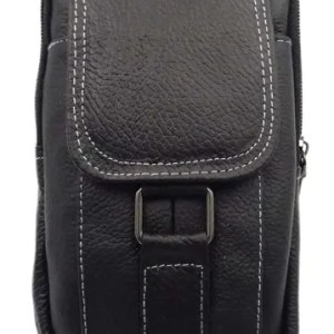 Μίνι δερμάτινο τσαντάκι μέσης, μαύρο