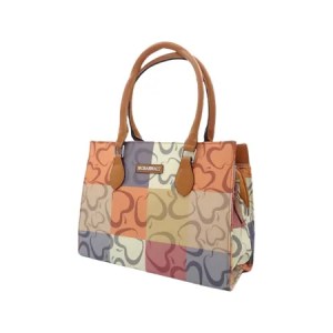 Καφέ πολύχρωμη τσάντα ώμου με μοτίβο μήλων