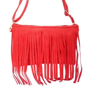 Γυναικεία τσάντα στο πλάι με κρόσσια Κόκκινη από τεχνητό δέρμα,