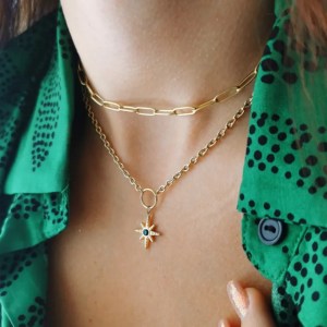 ECARLA Κολιέ από ανοξ. ατσάλι επιχρυσ. με χρυσό 14k