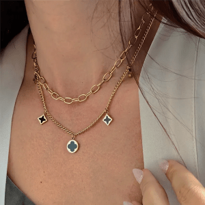 ECARLA Κολιέ από ανοξείδωτο ατσάλι επιχ με χρυσό 14k