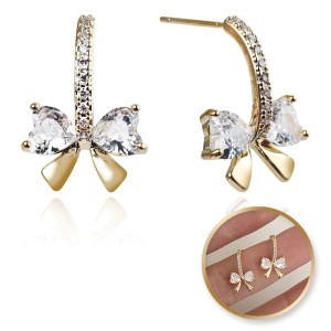 ECARLA Σκουλαρίκια BOW από επιχρυσωμένο ανοξείδωτο ατσάλι ζεύγος