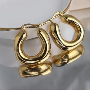 ECARLA ζεύγος σκουλαρίκια Lustrous Hoops Επιχ με 14κ χρυσό