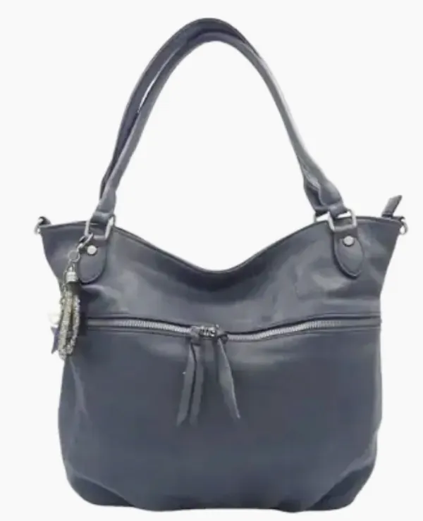 Τσάντα Shopper με μαργαριτάρι διακόσμηση - μπλέ