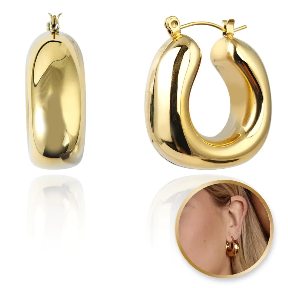 ECARLA ζεύγος σκουλαρίκια Lustrous Hoops Επιχ με 14κ χρυσό - Image 4