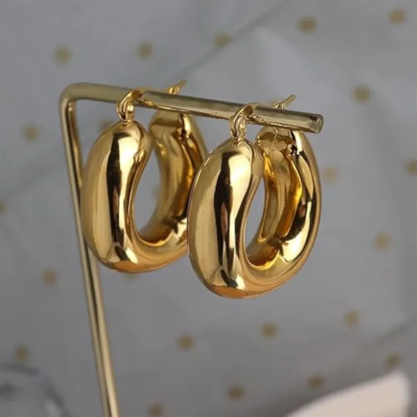ECARLA ζεύγος σκουλαρίκια Lustrous Hoops Επιχ με 14κ χρυσό - Image 2